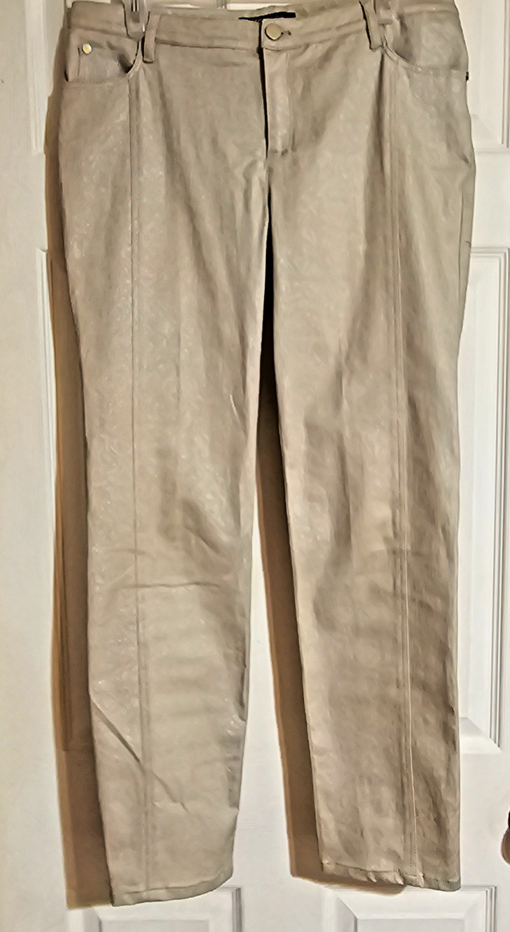 Etcetera Womens Pants Size 8 Metallic Paisley Taupe Straight Leg Stretch Cotton